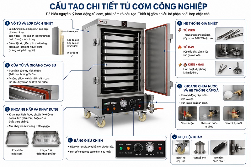 Cấu Tạo Chi Tiết Tủ Cơm Công Nghiệp